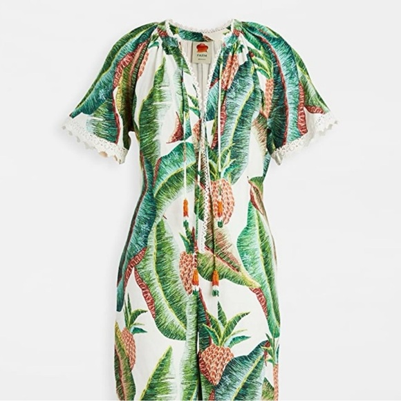 Farm Rio Forest Palm Jumpsuit in White Linen Pineapple Print EUC - Picture 4 of 11